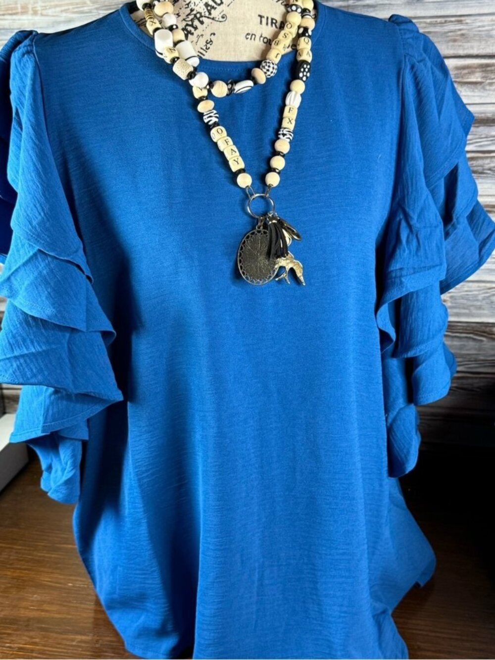 ⭐ Blue Ruffle Sleeve Blouse Flowy Lightweight Casual Chic Top - Medium (M) - Picture 4 of 11